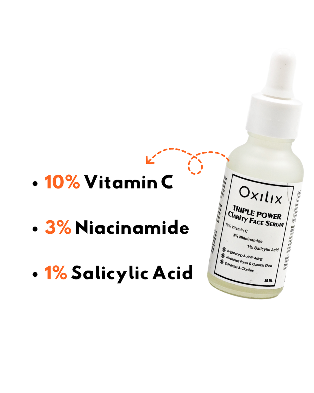 Triple power clarity face serum with 10% vitamin c, 3% Niacinamide, 1% salicylic acid