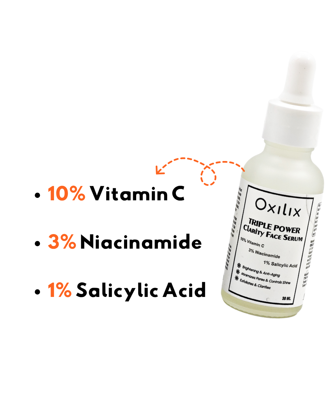 Triple power clarity face serum with 10% vitamin c, 3% Niacinamide, 1% salicylic acid
